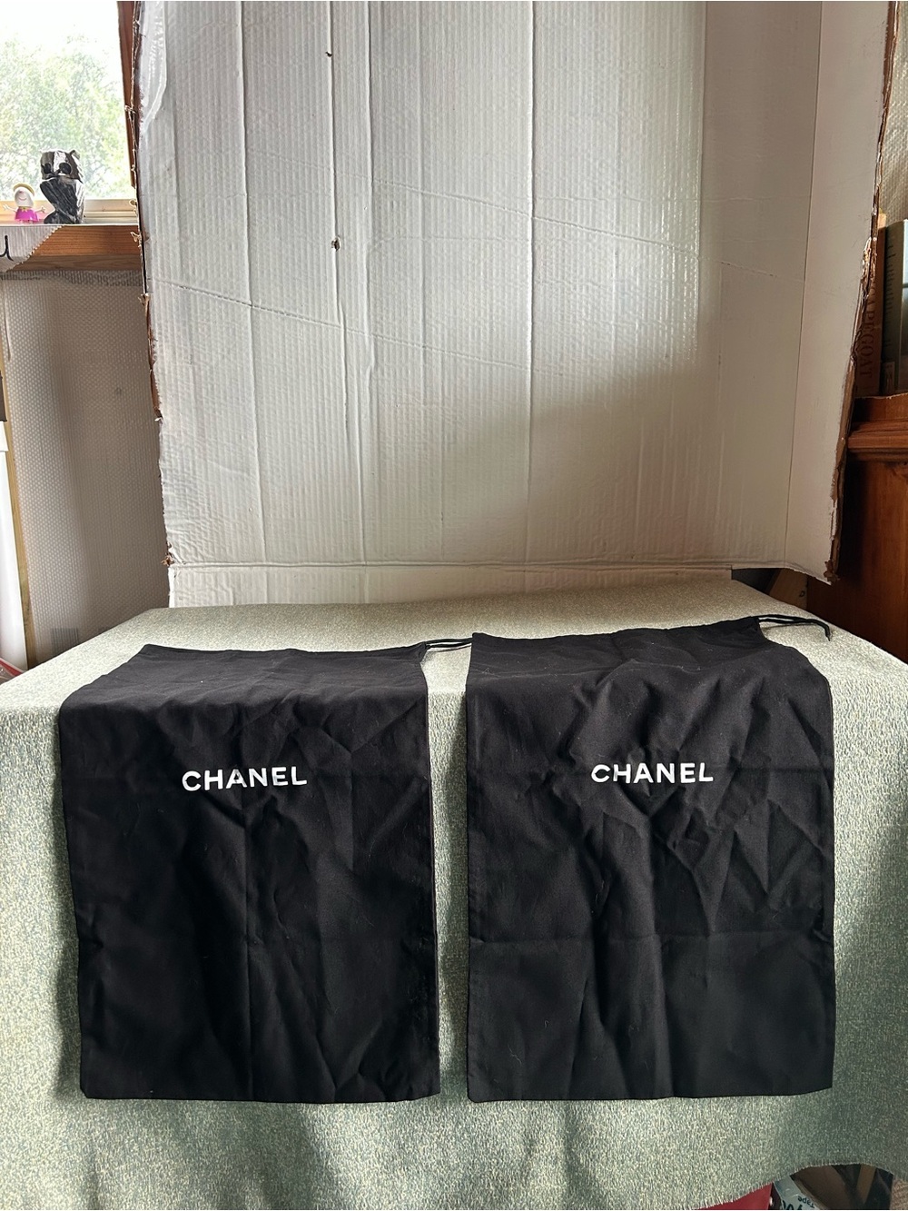 CHANEL Black Dust Bags with White Logo - Pair